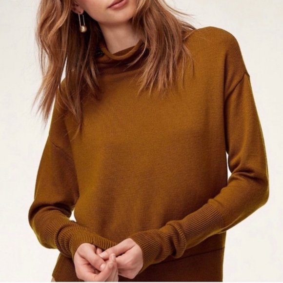 WILFRED | Cyprie Sweater Wool Mock Neck Brown Cropped Jumper xs Aritzia - Picture 4 of 10